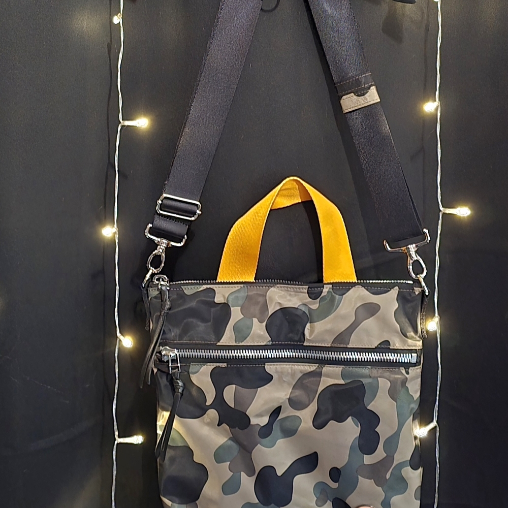 Camouflage Crossbody Bag with Yellow Handle